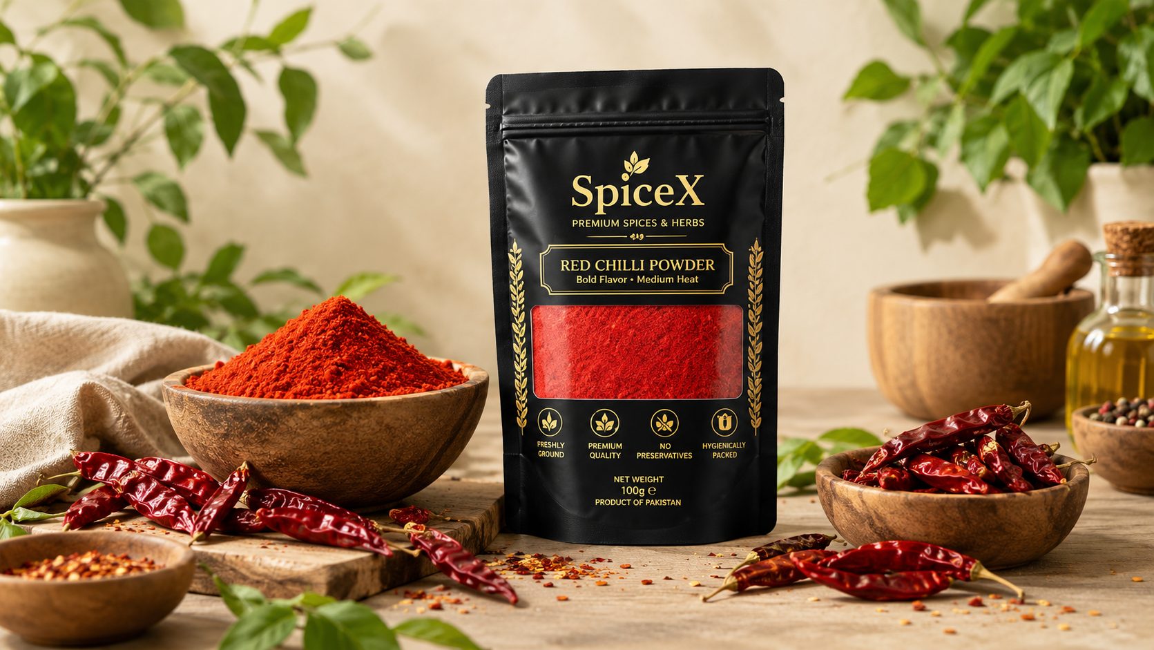 SpiceX pouch nestled among bowls of spices