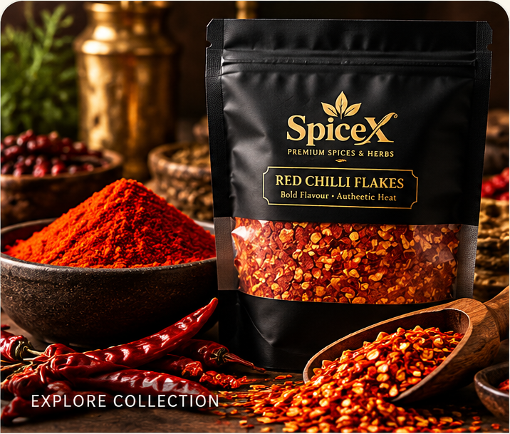 SpiceX Red Chilli Flakes with red chilli powder and dried chillies